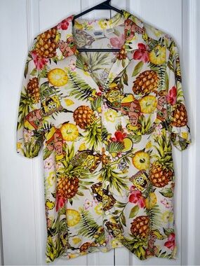 SpongeBob SquarePants Mens Small Hawaiian Shirt Tropical Pineapple Rayon